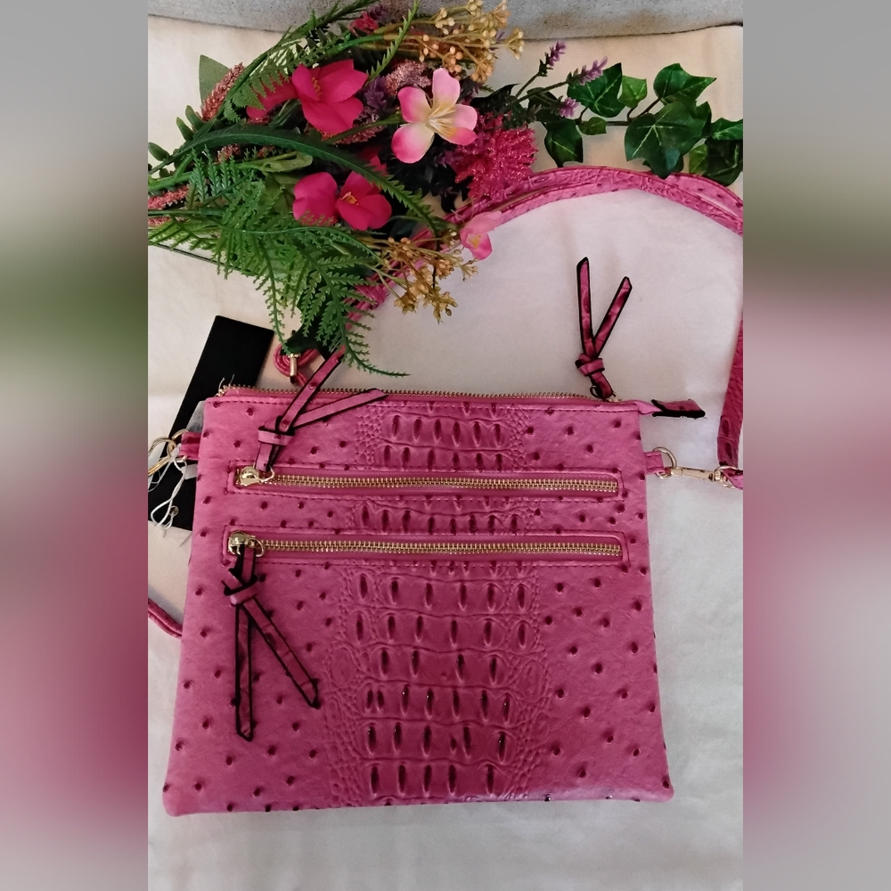 Womens Poppi Crossbody Shoulder Strap Leather Vegan Print Pink
